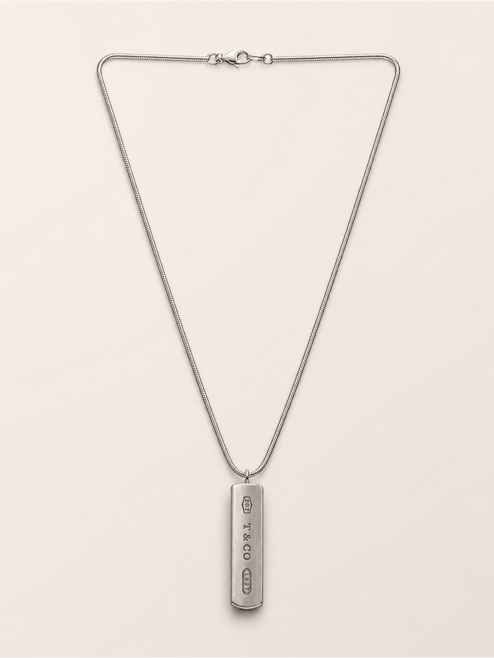 Tiffany & Co 1837 Bar Pendant Sterling Silver Necklace 18”
